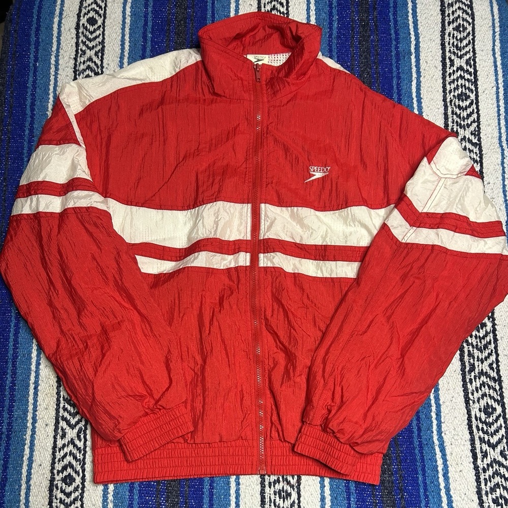 Vintage 90 Colorblock Track Jacket Windbreaker Speedo Red White Mens XS USA Made